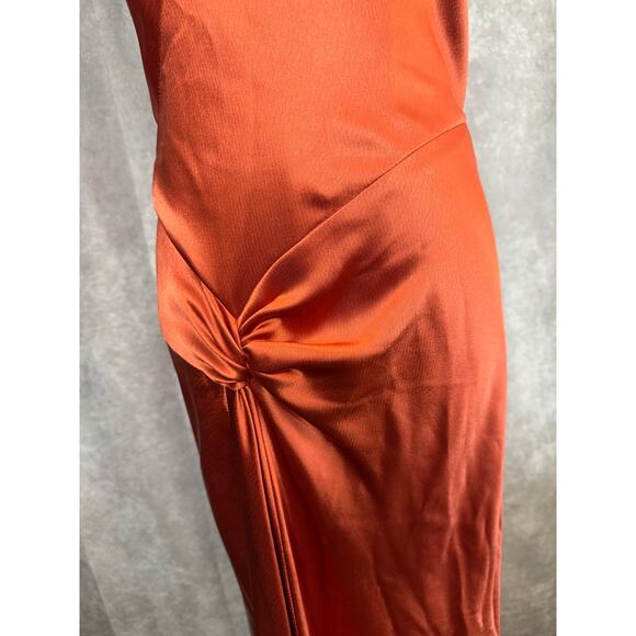 ABS  Formal Halter Keyhole Gown Satin-Style Rust Prom Gala Dress - Picture 7 of 11